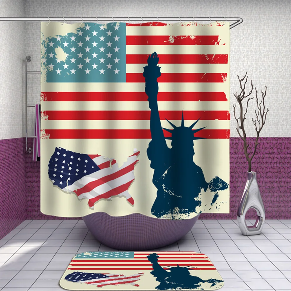 Занавеска для душа с американским флагом США тканевая занавеска ванной забавный