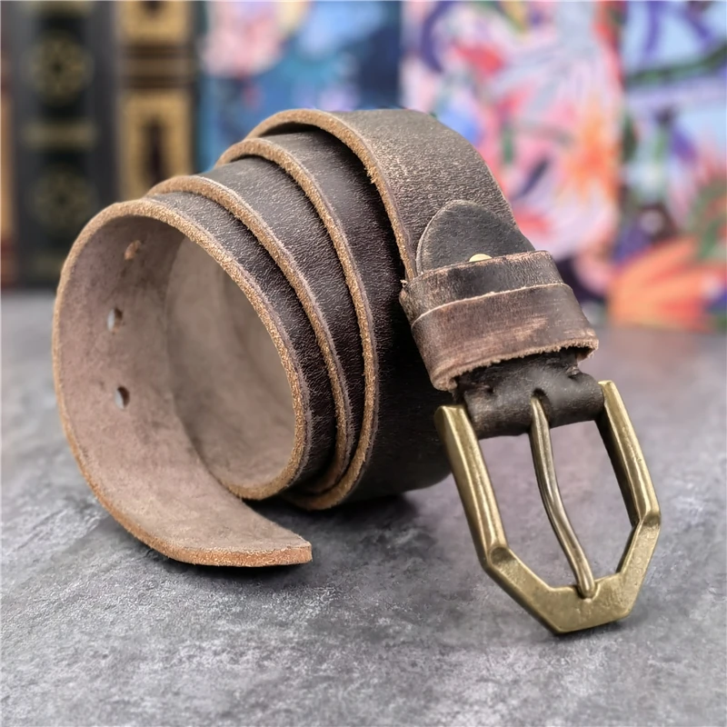 Retro Cowboy Jeans Leather Belt Men Ceinture Heavy Brass Belt Buckle Genuine Leather Belt For Men Waist Men's Belt MBT0541