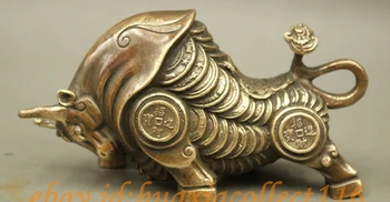 

Folk Chiense Culture Copper Wealth Money Coin Year Zodiac RuYi OX Bull Statue