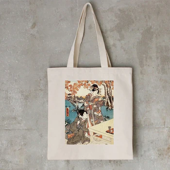 

Simple Artistic Canvas Bag with Bare Shoulders for Women Environmental Protection Bags with Chinese Printed Words Shopping Bag
