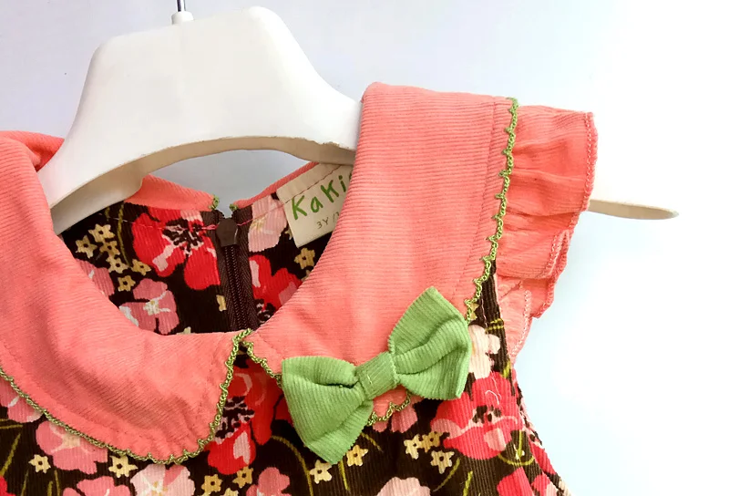 Детское хлопковое вельветовое платье с цветочным рисунком, зимнее платье для девочек, детские рождественские платья на весну-осень для девочек