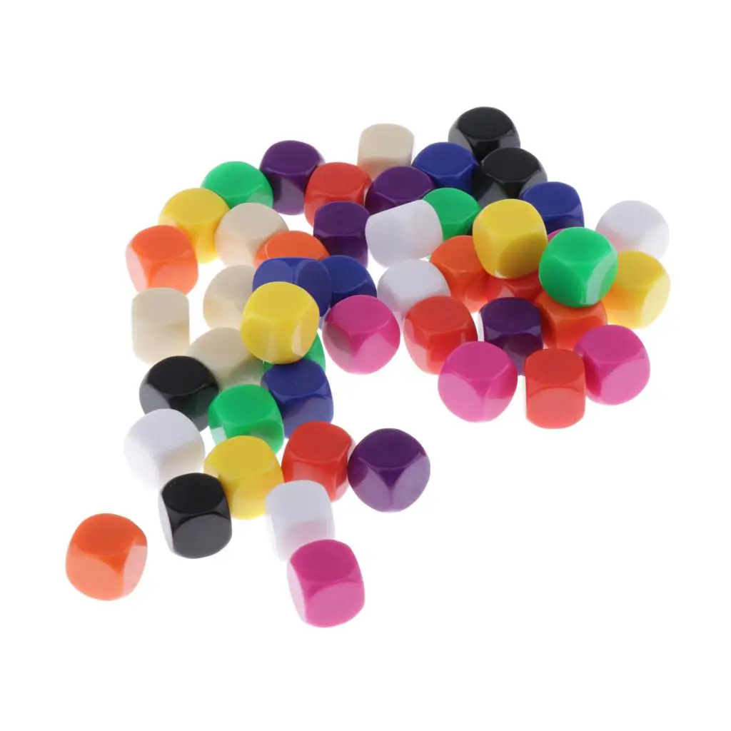 50PCS 16mm BLANK 6 SIDED DICE for Wargames, Casualty Markers - Colorful