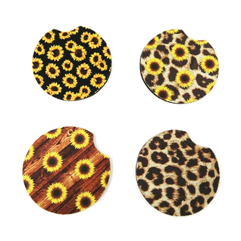

1Pcs New Neoprene Car Cup Mat Contrast Mug Coaster Flower Teacup Rainbow Colors Pad For Home Decor Accessories