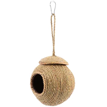 

1PC Hanging Woven Nest Creative Straw Breeding Cage Comfortable Sleeping Nest with Straw Rope for Parrot Hamster Squirrel (Dark