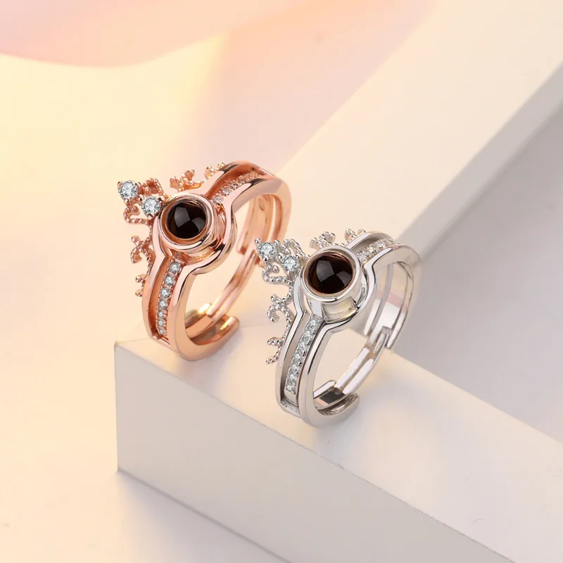 

Women's rings, imitation of pure silver couple's crown rings, Valentine's Day girlfriend can adjust the opening size