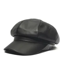 Новая осенняя и зимняя женская восьмиугольная кепка PU матовая кожа берет живописца шляпа одноцветная Высококачественная модная кепка