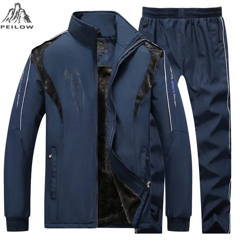 

Winter Tracksuits Men Set Thick Fleece Two Pieces Jackets+Pants Suit outwear Sweatshirt Sportswear Male Sporting Suits clothes