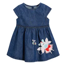 

Summer Frocks Baby Girl Clothes Children Denim Bee Applique Sundress Cute Cotton Animal Vestiods Dress for Kids 2-7 Years
