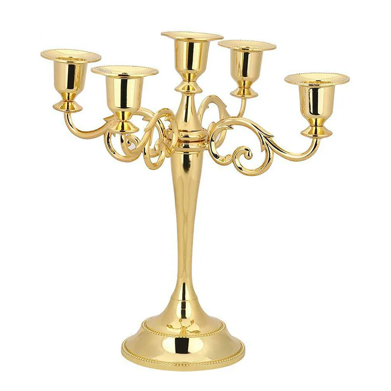 5 Arms Golden Настольные подсвечники, металлический канделябр, держатель для свечей, подсвечник для свадьбы, обеденный стол, Рождественская вечеринка, украшение для дома, Лидер продаж - Цвет: 5 Arms Golden