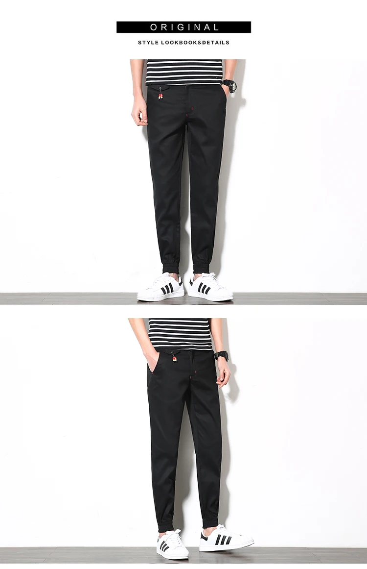 Осень стиль Для Мужчин's луч ноги капри Для Мужчин's корейско-Стиль Slim Fit со шнурком Висячие бусины Повседневное Брюки Тонкие штаны-шаровары сковорода
