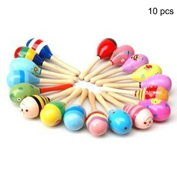 

10pcs Gift Instrument Baby Toy Maracas Wooden Rattle Musical Party Assorted Toddler Rumba Funny Non Toxic Colorful