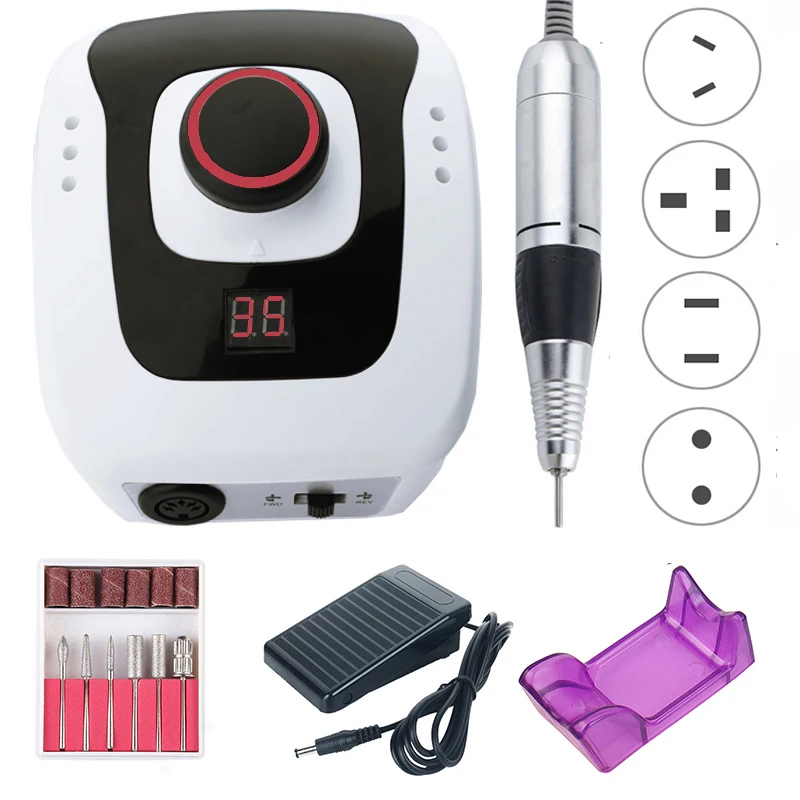 30W 35000RPM Electric Nail Drill Machine Manicure Pedicure Drill Set Nail Salon Polishing Milling Cutters Left Hand Nail Drill