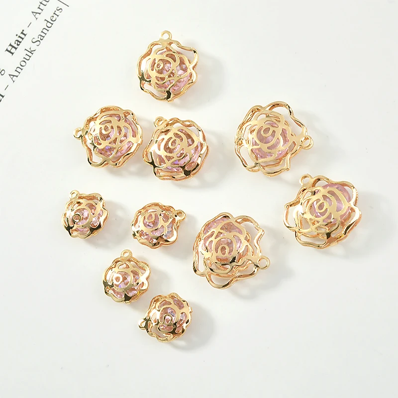 

Diy jewelry earrings/necklace/bracelet pendants accessory 30pcs/lot flowers shape zircon decoration fashion copper charms