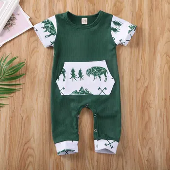 

Pudcoco Newborn Baby Boy Girl Clothes Print Short Sleeve Romper Jumpsuit One-Piece Outfit Knitted Cotton Playsuit Clothes