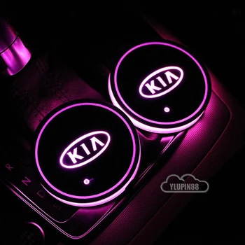 

2pc Car Logo Luminous Light LED Drink Coaster Anti Slip For KIA K2 K3 K5 Sorento Sportage R Rio Soul Car Accessories Auto Gadget