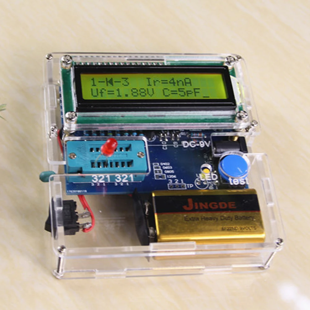 Multifunctional Transistor Tester DIY Kit Resistor Capacitor Triode Electronic Measurement with Acrylic Shell and Parts Set