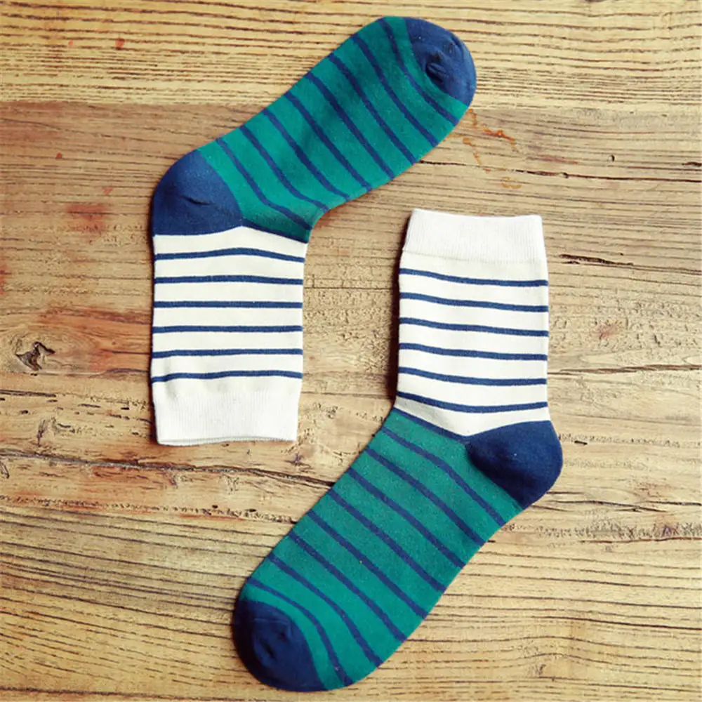 New Men Cotton Socks Antibacterial Leisure Comfortable Breathable Striped Sporting Business Socks Male Calcetines Meias Dropship - Цвет: Beige Green