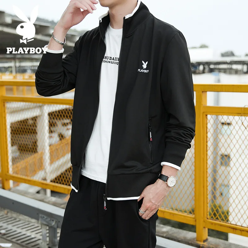 

PLAYBOY New Men's Spring Autumn Jacket High-Quality Zipper Knitted Casual Sweatshirts Men Long Sleeve Coat