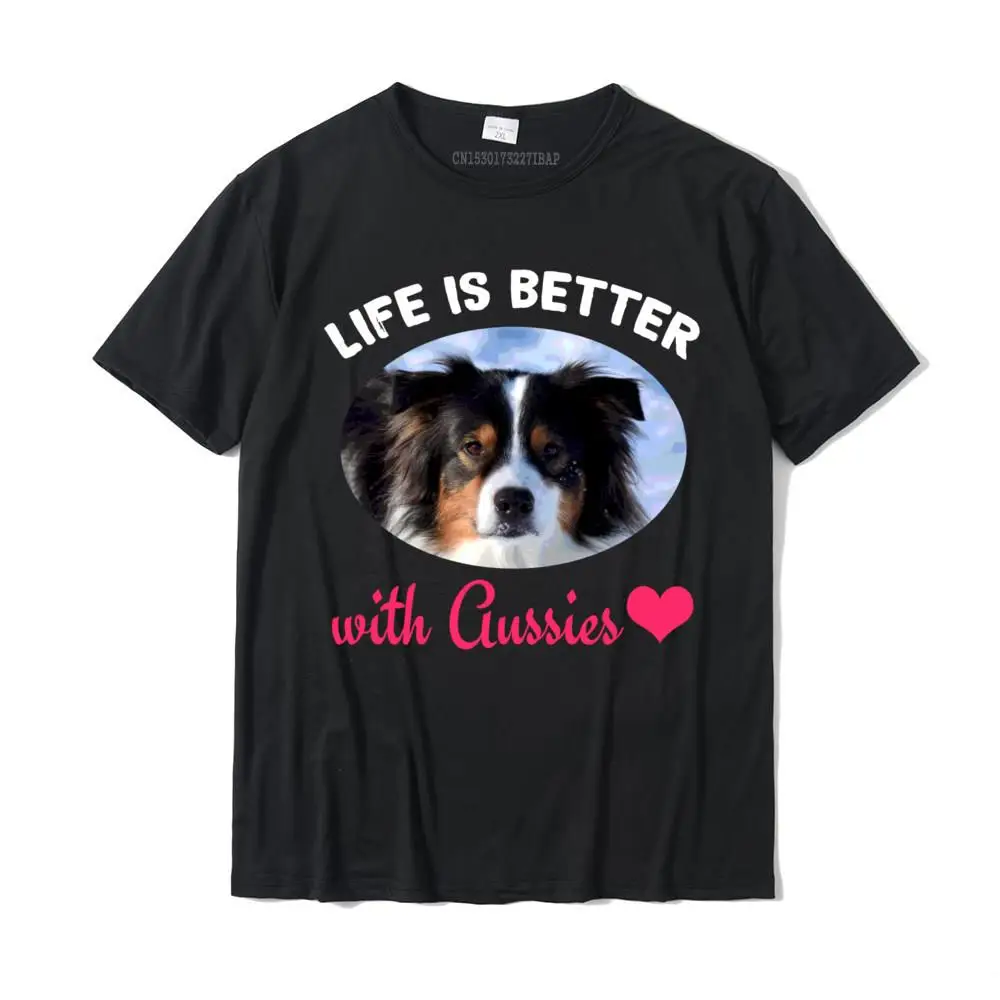 Casual Birthday Summer Pure Cotton Round Collar Mens Tops Shirt Group Tops & Tees Fashionable Short Sleeve T Shirt Love is Better With Aussies Cute Australian Shepherd Gift Sweatshirt__MZ24099 black