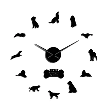 

DIY Wall Clocks English Springer Spaniel Dog Breed Modern 3D Mute Wall Clock with Different Postures Mirror Numbers Stickers Pet