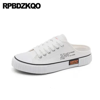 

knot lace up trainers sneakers comfortable mules ladies women round toe slip on slippers white 2019 designer plain canvas shoes