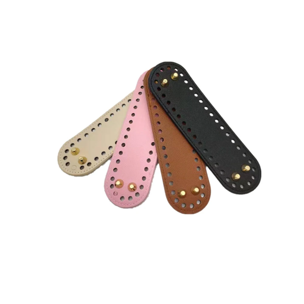 Parte inferior larga Ovalada para bolso de punto, accesorio de cuero Pu hecho a mano con 38 agujeros, parte inferior de ganchillo artesanal, 18x5cm