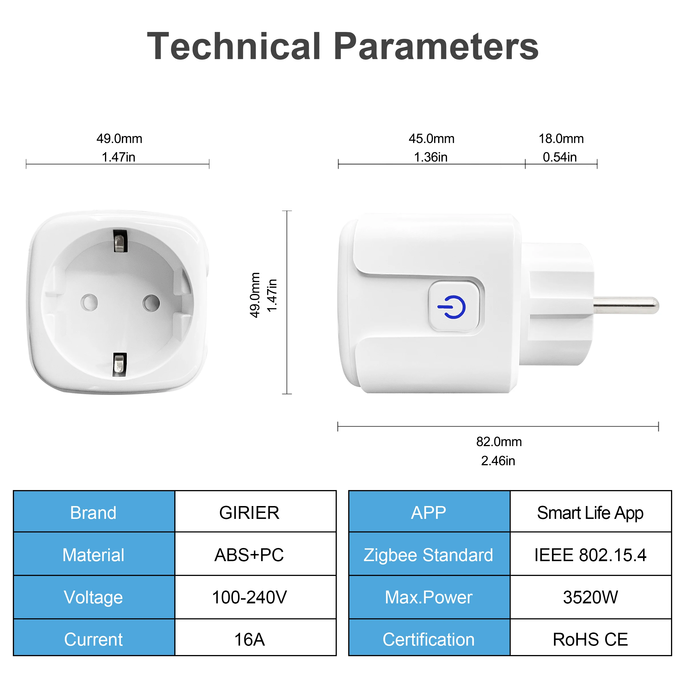 TINT - Prise connectée Zigbee 3.0 + Bluetooth 16A (compatible Alexa)