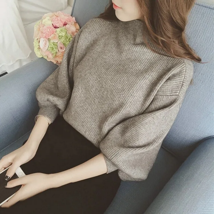 2019 Autumn Winter Women Knitted Turtleneck Thick Sweater Casual Puff Sleeve Loose Red Jumper Sweater Femme Elasticity Pullovers 2019 Autumn Winter Women Knitted Turtleneck Thick Sweater Casual Puff Sleeve Loose Red Jumper Sweater Femme Elasticity Pullovers