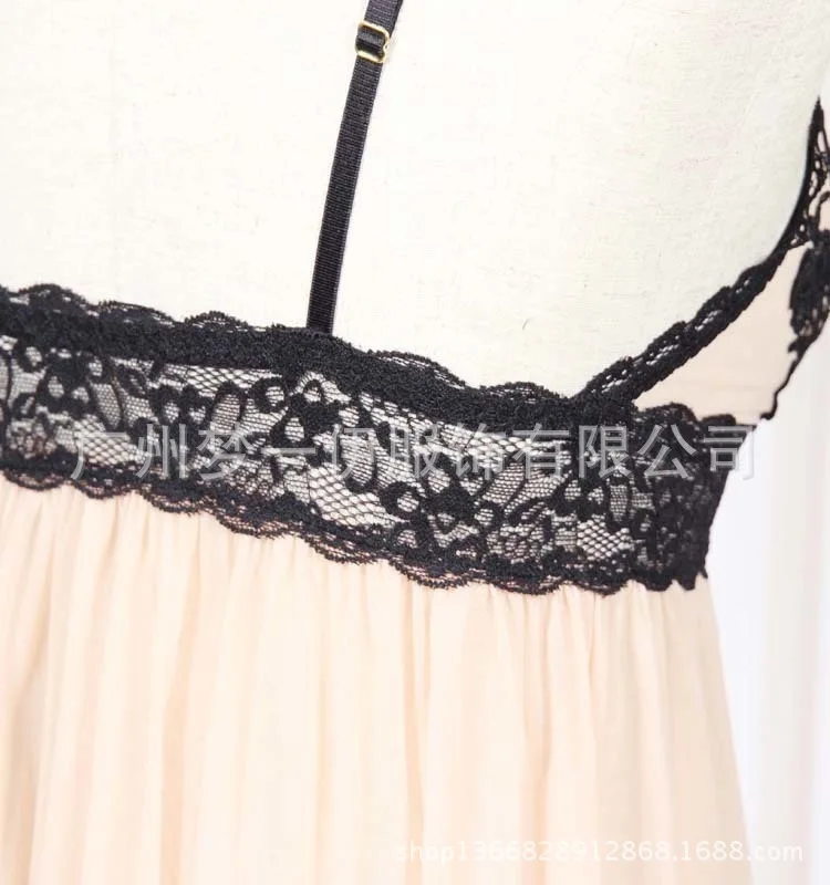 Foreign Trade Big Brand Export Soluble Flowers Embroidered Soft Gauze Translucent Sexy Pajamas Transparent WOMEN'S Nightgown on