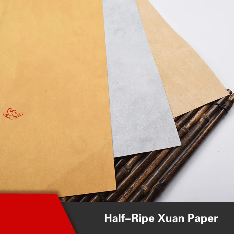 

10 Sheets Half-Ripe Xuan Paper Batik Rice Paper with Pine Flower Pattern Writing Brush Calligraphy Practice Retro Stationery