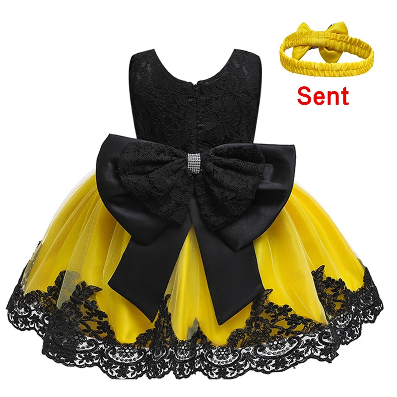 Yellow with black Милое детское платье для свадебной вечеринки; платье подружки невесты с вышивкой для банкета; платье для первого дня рождения - Цвет: Yellow with black