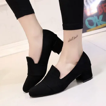 

2019 spring new with women's shoes deep mouth thick with small size pointed fashion high heels women