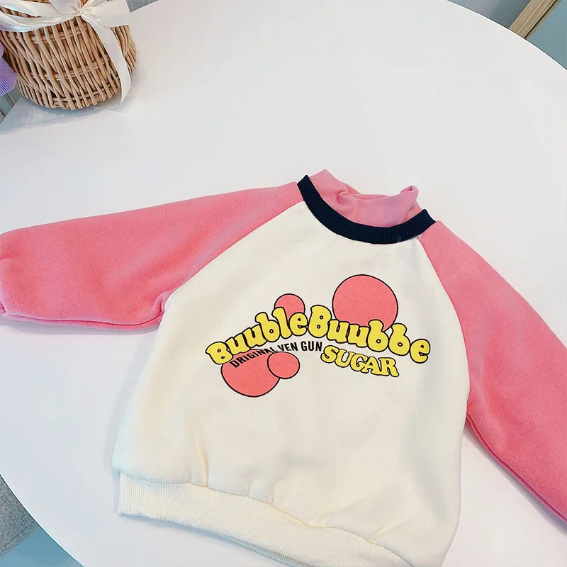 Autumn Winter Children Girls Letter Print Thick Fleece Leisure Hoodies Kids Pullover Casual Sweatshirt Tops Outewear hoodie for girl