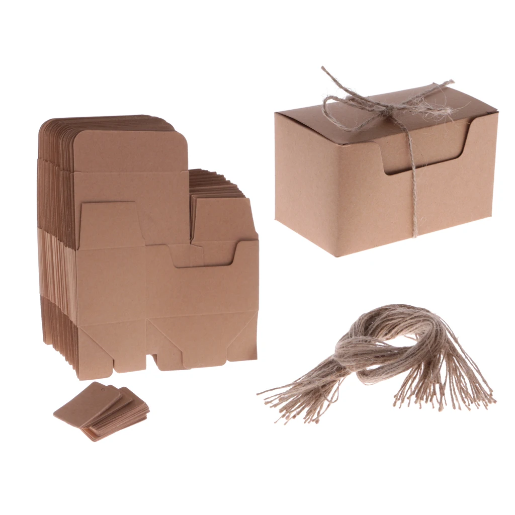 50pcs Kraft Paper Gift Boxes Candy Cake Cookies Party Wedding Brown Box Tags