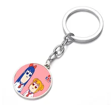 

Japan anime POP TEAM EPIC Keychain Bronze Silver black Glass Dome Key Chain Bag Charm Keyring Holder Kids boy girl Gift Pendant