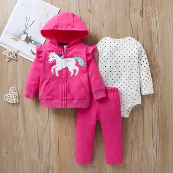 

0-2 years old female baby clothing set spring and autumn 100% cotton unicorn baby 3 sets of clothes