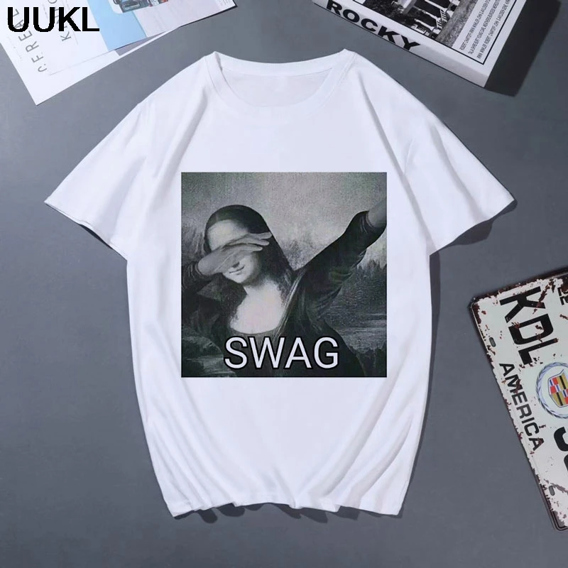 UUKL Poleras Mujer De Moda 2020 летняя Модная белая футболка Harajuku Mona Lisa Fun Swag Женская для отдыха