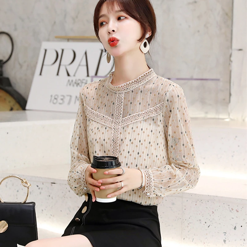 Korean Lace Women Blouses Office Lady Thick Warm Winter Women Shirts Plus Size Blusas Femininas Elegante Womens Tops and Blouses