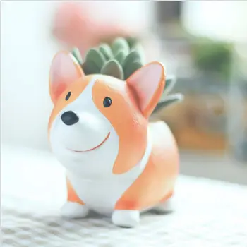 

1 Lovely Resin Planter Flowerpot Kawaii Corgi Garden Succulent Plants Jardin Bonsai Desk Flower Pot Home Office Decoration