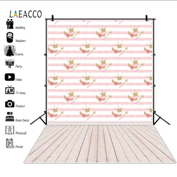 

Laeacco Pink White Stripes Love Hearts Crown Magic Wand Wooden Floor Photography Backdrops Photo Backgrounds Birthday Photophone
