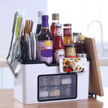 

Multi-function Kitchen Organizer Storage Box Pantry With Grids 6 Kitchen Cover Dust Shelf Box Kitchen Condiment Holder Orga X2X1