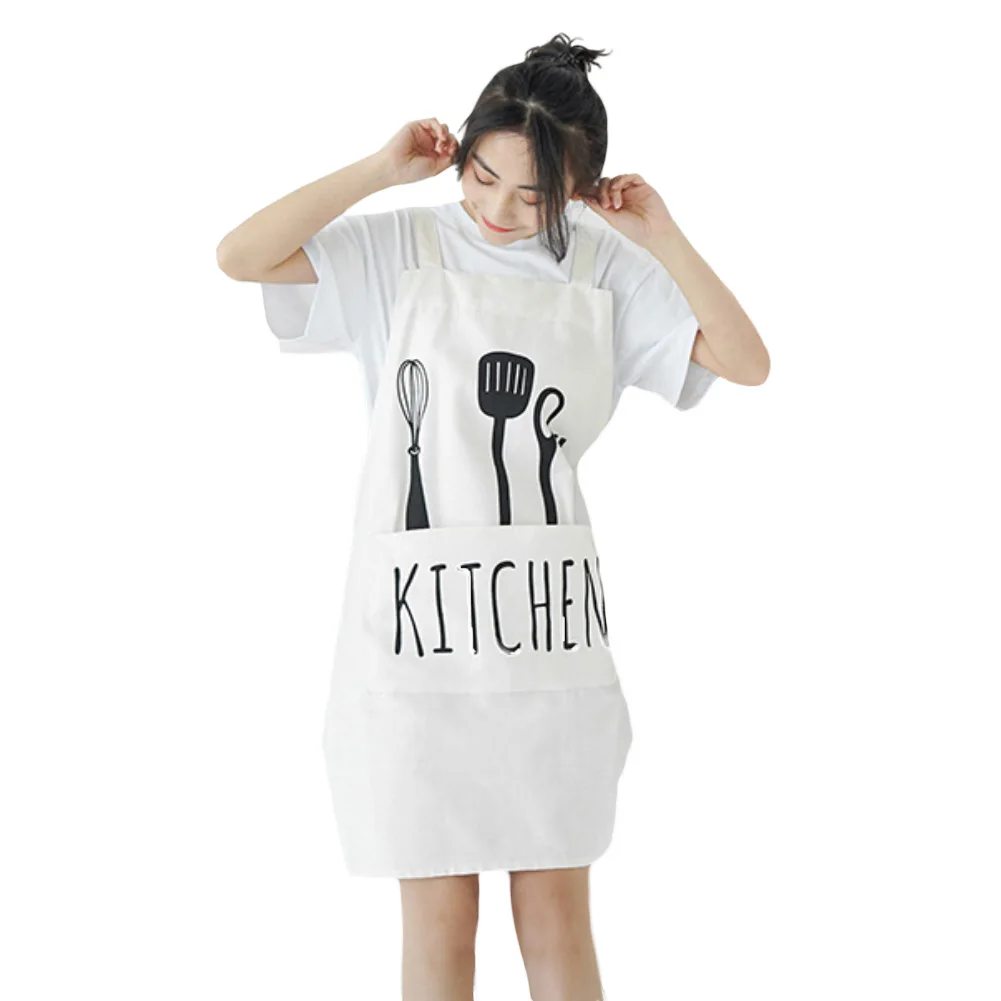 Sleeveless Overall Spoon Letter Printed Home Kitchen Cooking Baking Apron - Цвет: Белый