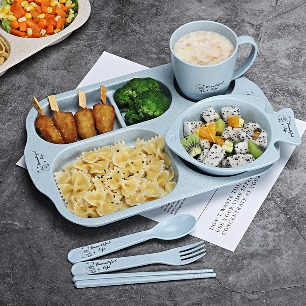 Children's Cartoon Tableware Set - 6-Piece Non-Slip Dinnerware with Plates, Bowl, Spoon, and Fork