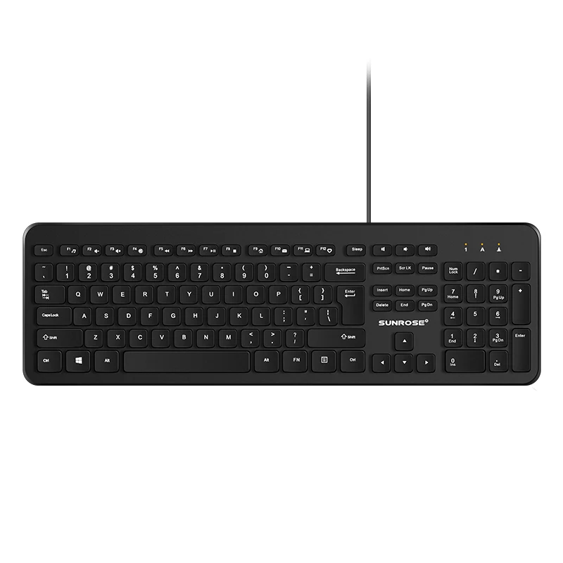 Black Sunrose Q2 брызгозащищенная Usb Проводная 104 клавиша ультра-тонкая Тихая клавиатура для домашнего офиса компьютерная игра - Цвет: Black