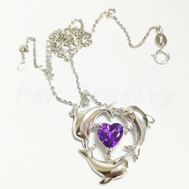 natural amethyst Подвеска с натуральным цитрином,, стиль дельфин, серебро 925 пробы для мужчин или женщин, 1.3ct, драгоценный камень# C18070201 - Цвет камня: natural amethyst