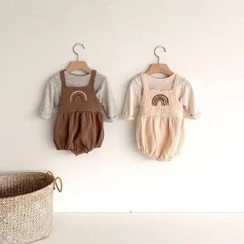 

Baby Clothing Set Baby Striped Long Sleeve T Shirt + Bodysuit Kids Boys Girls Overalls Sets Newborn Infant Jumpsuit