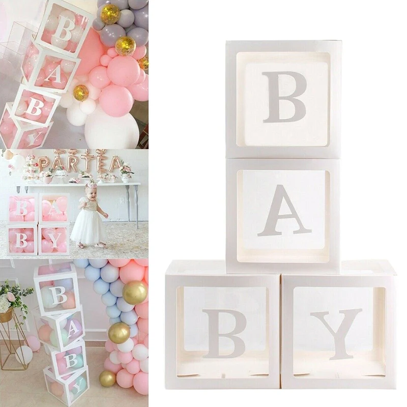  Hot Sale 4Pcs/Set Baby Shower Party Decor Balloon Box Transparent Cardboard Box Xmas Gift L9 #2