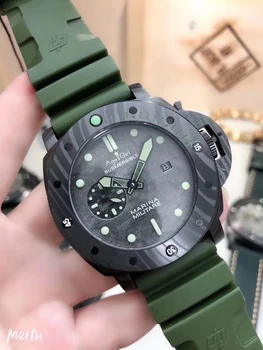 

Luxury Brand New Men Automatic Mechanical Full Black Case Stainless Steel Titanium Green Rubber Carbotech Bezel Luminous Watch