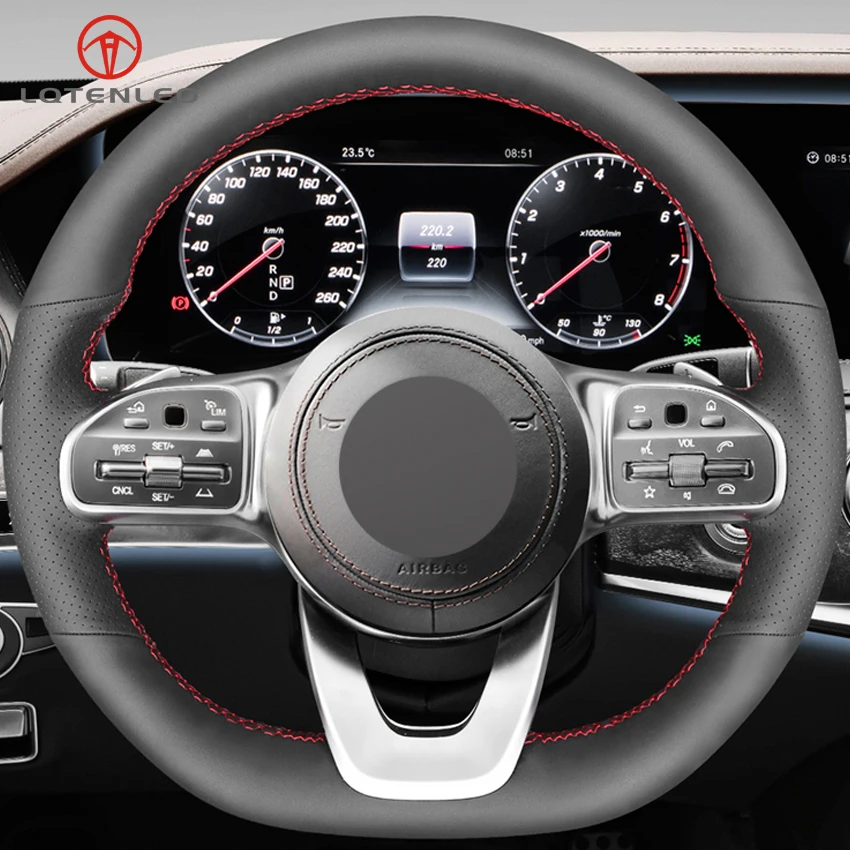 LQTENLEO черная крышка рулевого колеса из натуральной кожи для Mercedes-Benz A-Class W177 C-Class W205 E-Class W213 S-Class W222