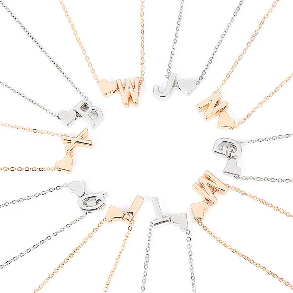 QIAMNI Dainty Tiny Heart 26 Initial Alphabet Pendant Necklace with A-Z Letter Name Choker Chain Necklace Birthday Lover Gift